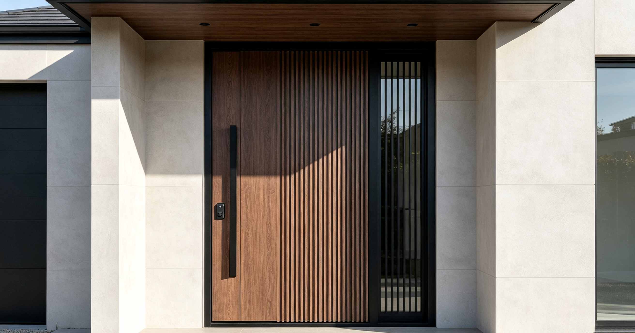 Projet Canberra | Service de pose de portes d'entrée et de portes de garage en aluminium à l'aspect bois